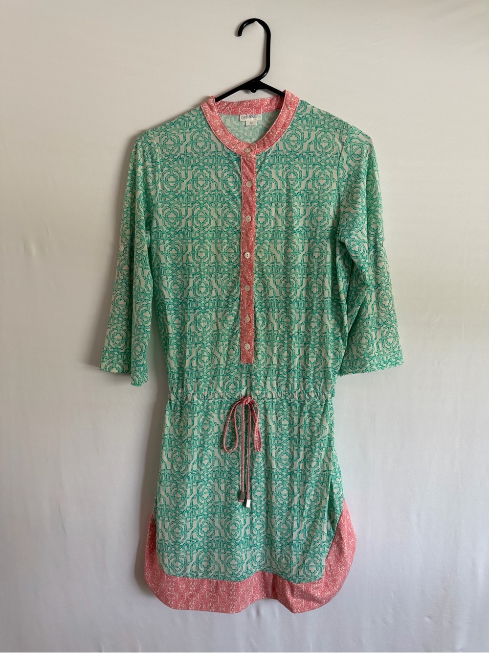 Cabana Life Womens Sea Foam Chain Print 3/4 Sleeve Shift Dress Size Medium